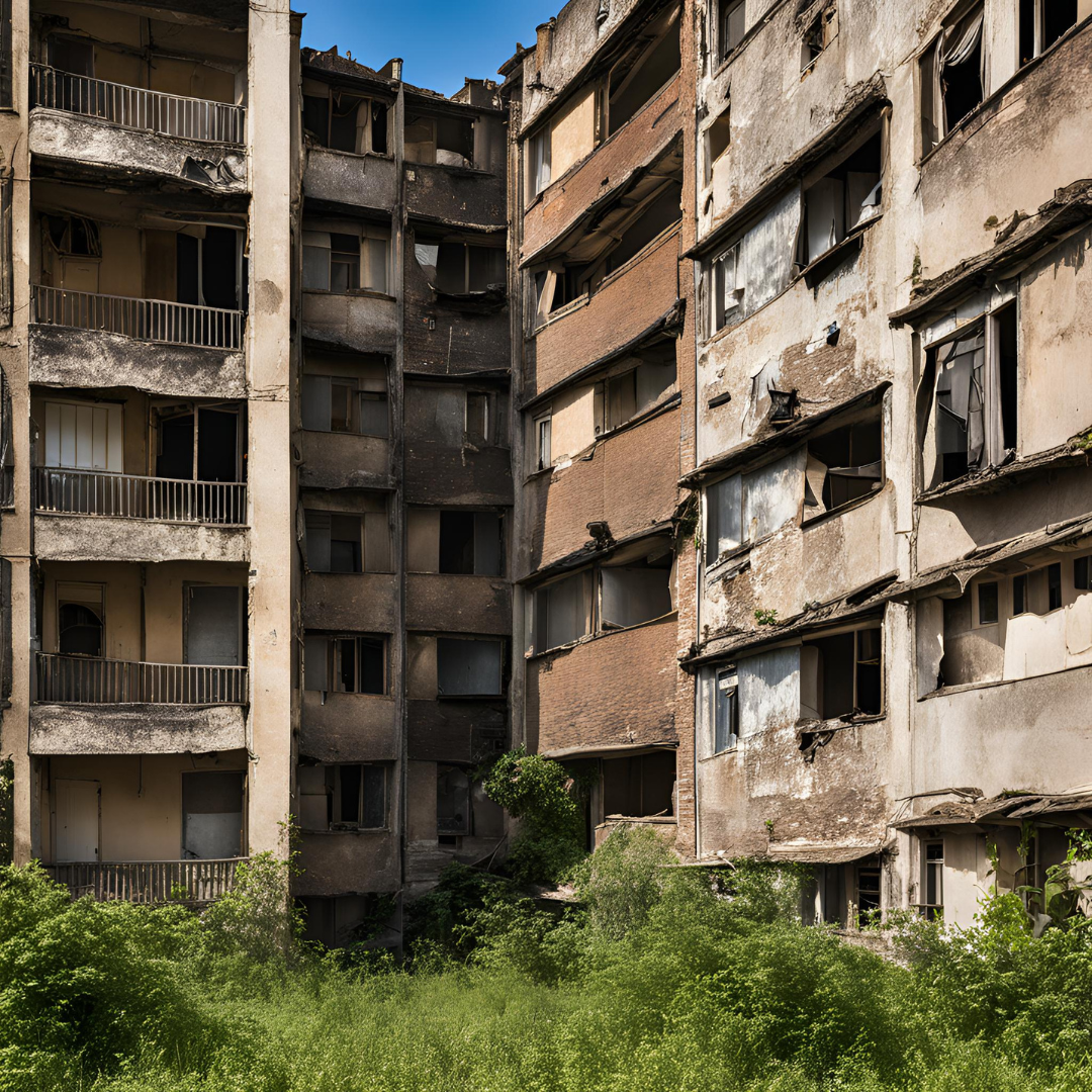 AI Generated image of dilapidated flats