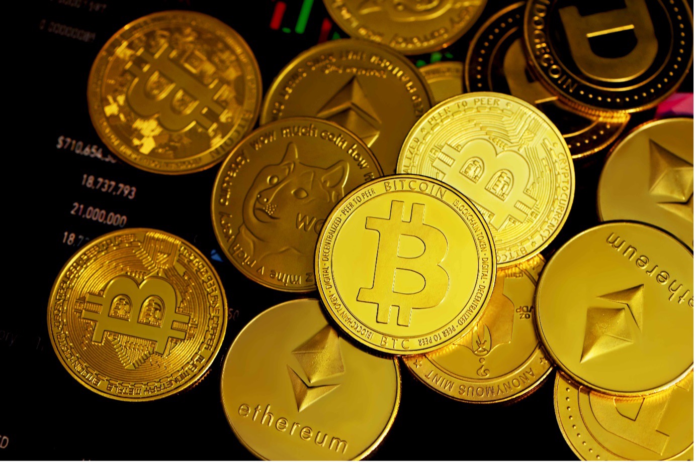 Image of gold coins marked as cryptocurrencies