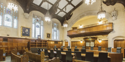 An image showing the inside of court room 1 of the UK supreme court.