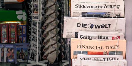 A newspaper stand selling newspapers from around the world.