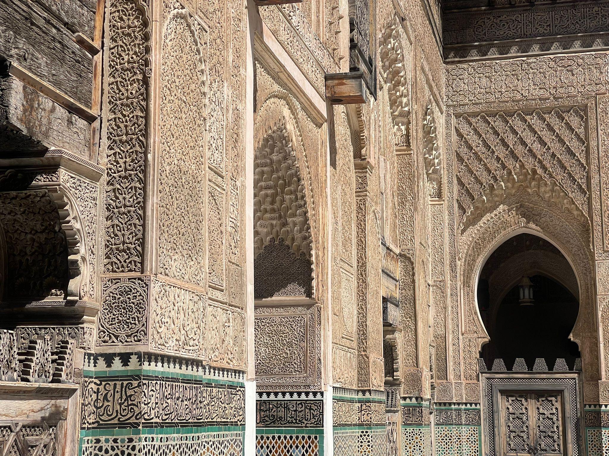 geometric shapes and wood carvings in  Bou Inania Complex in Fes