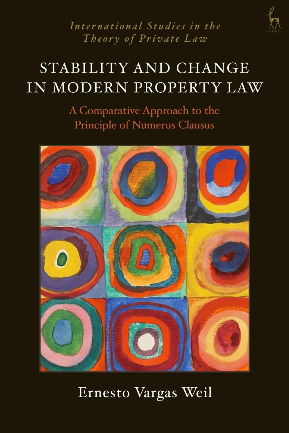 This image shows the cover of the book 'Stability and Change in Modern Property Law', a colourful abstract painting against a dark background.
