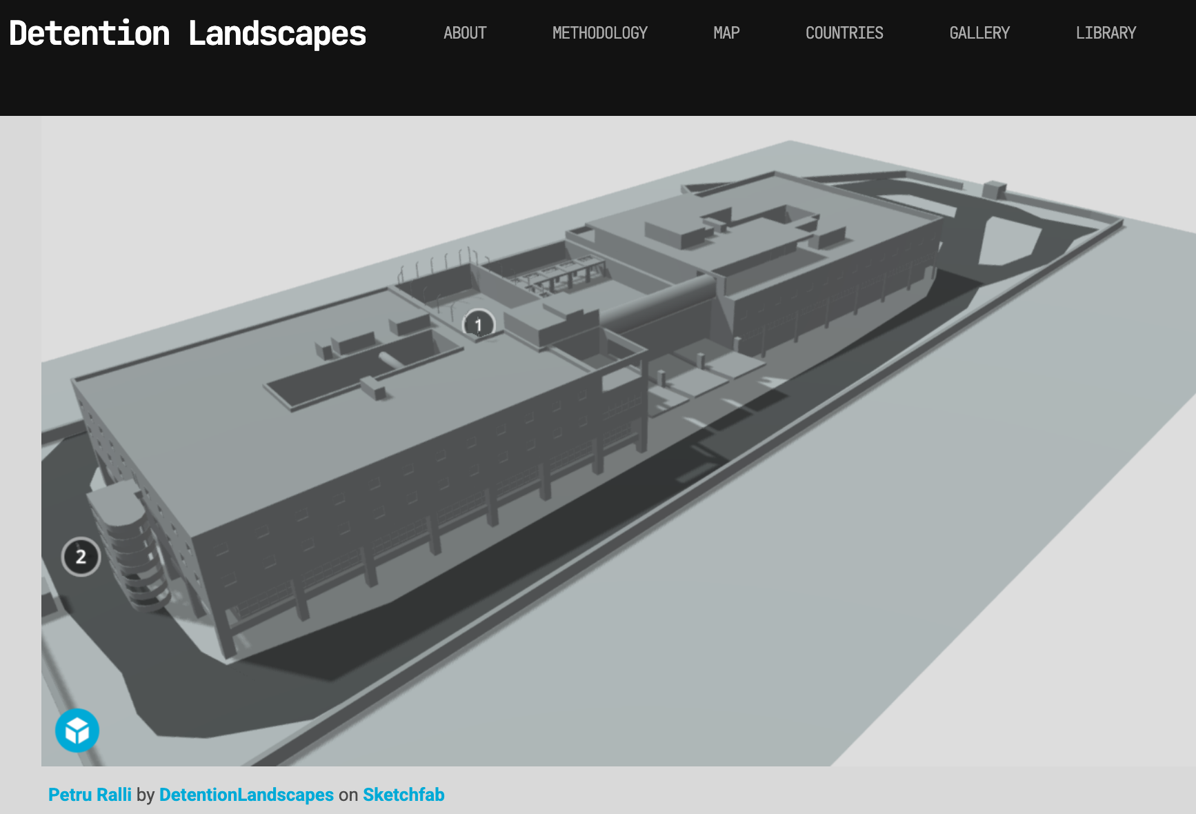 A screenshot from the Detention Landscapes platform: a grey movable plan of a building 